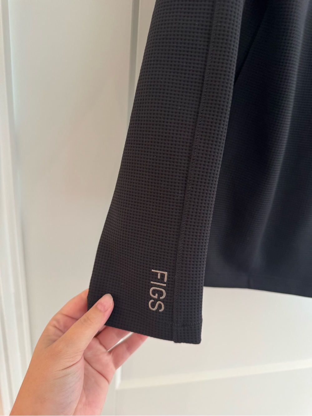 Figs Black Long Sleeve Waffle Knit Under Scrub - Picture 4 of 4